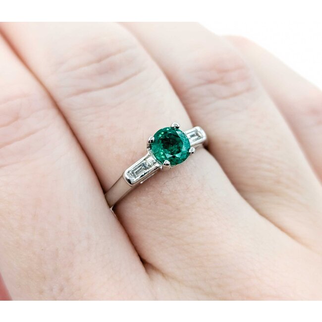 Ring Vintage .08ctw Baguette Diamonds .71ct Emerald 900pt sz6.5 124020155