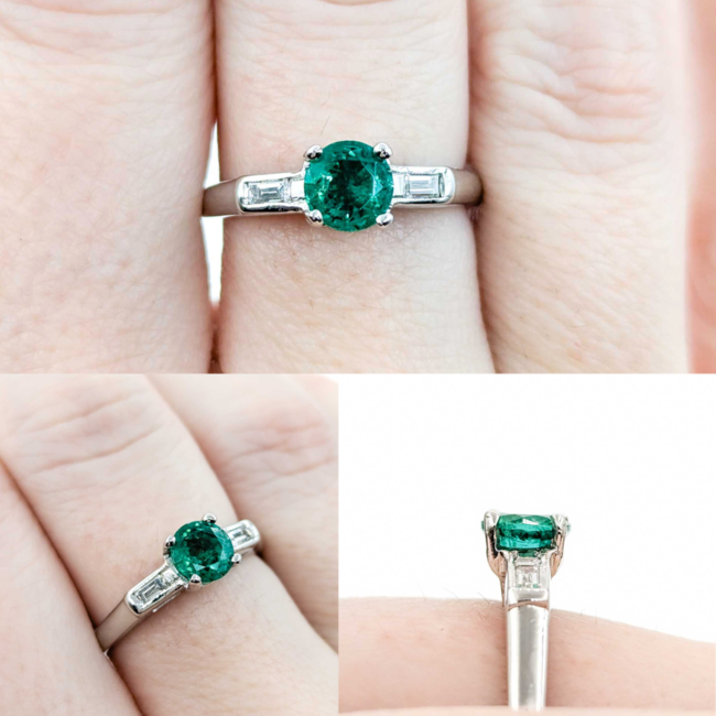 Ring Vintage .08ctw Baguette Diamonds .71ct Emerald 900pt sz6.5 124020155