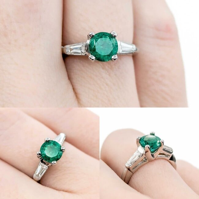 Ring .35ctw Baguette Diamonds .86ct Emerald 900pt sz6.5 124090154