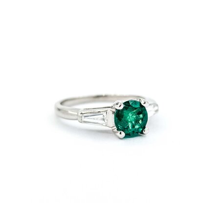 Ring .35ctw Baguette Diamonds .86ct Emerald 900pt sz6.5 124090154