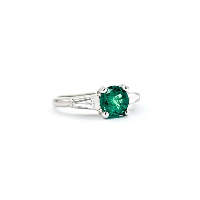 Ring .35ctw Baguette Diamonds .86ct Emerald 900pt sz6.5 124090154