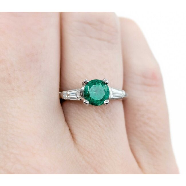 Ring .35ctw Baguette Diamonds .86ct Emerald 900pt sz6.5 124090154