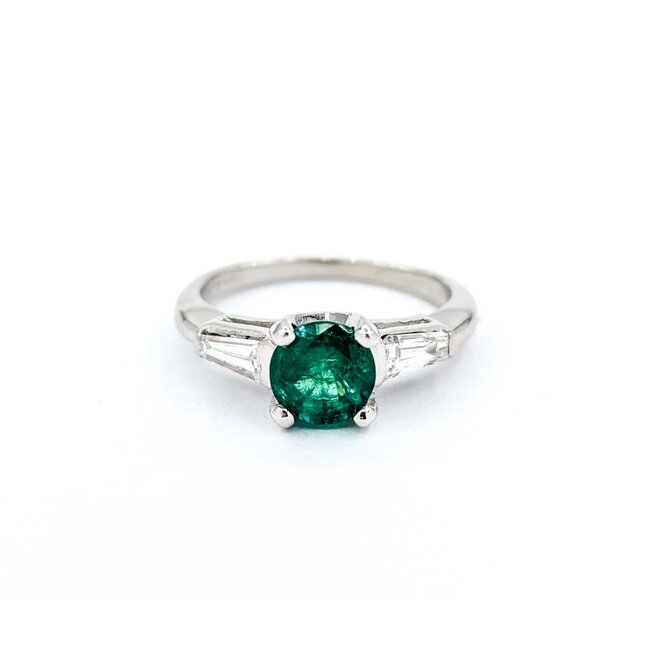Ring .35ctw Baguette Diamonds .86ct Emerald 900pt sz6.5 124090154