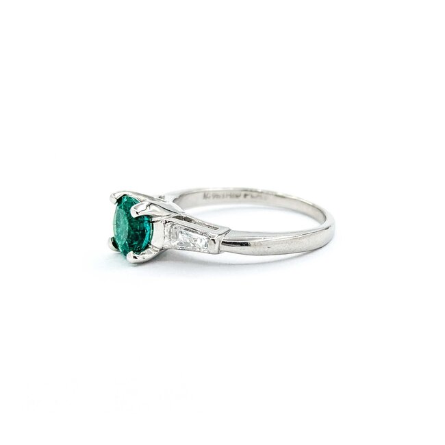 Ring .35ctw Baguette Diamonds .86ct Emerald 900pt sz6.5 124090154