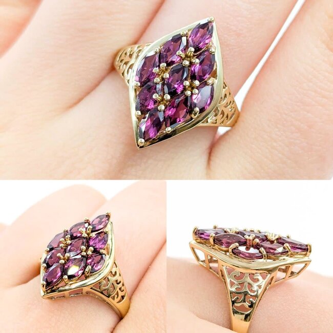 Ring 9 Stone 2.70ctw Marquise Rhodolite Garnets 10ky sz9 224110152