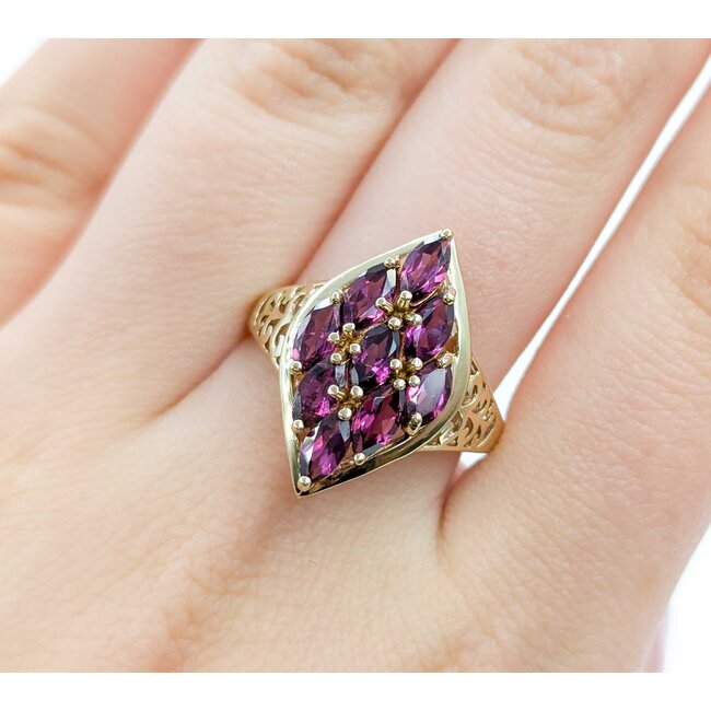Ring 9 Stone 2.70ctw Marquise Rhodolite Garnets 10ky sz9 224110152