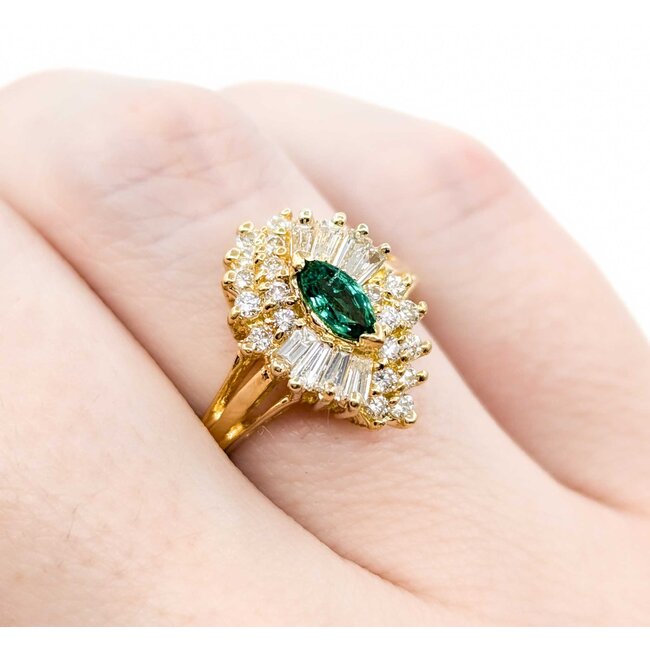 Ring  Cocktail .60ctw Round & Baguette  .21ct Emerald  18ky sz6 224110151