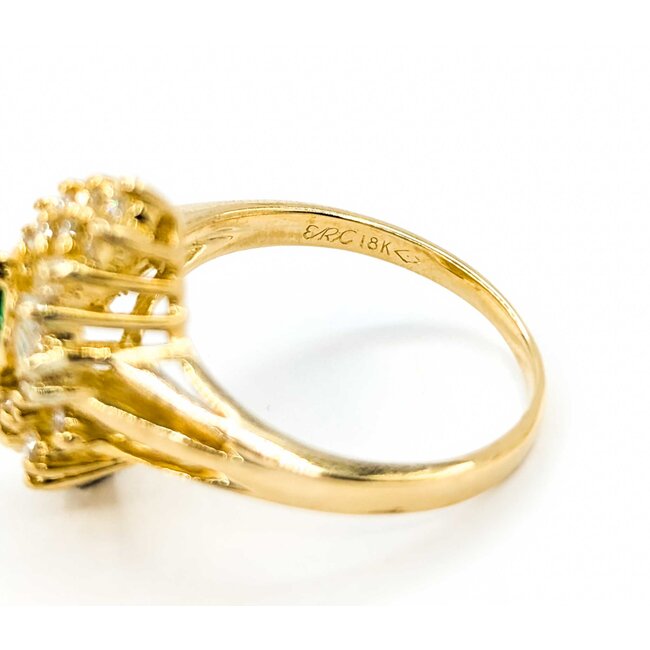 Ring  Cocktail .60ctw Round & Baguette  .21ct Emerald  18ky sz6 224110151