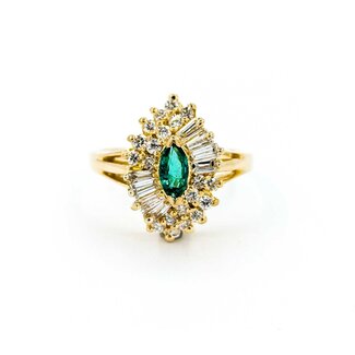 Ring  Cocktail .60ctw Round & Baguette  .21ct Emerald  18ky sz6 224110151