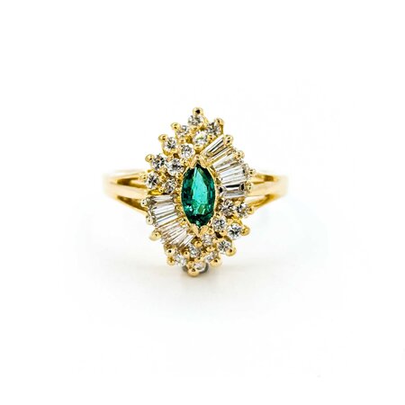 Ring  Cocktail .60ctw Round & Baguette  .21ct Emerald  18ky sz6 224110151