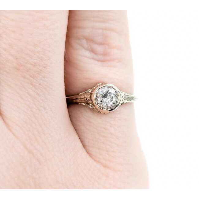 Ring Art Deco .40ctw Old European Diamond 14kw sz4 224110755