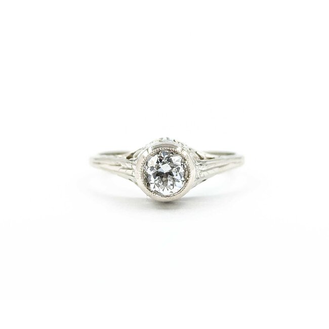 Ring Art Deco .40ctw Old European Diamond 14kw sz4 224110755