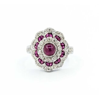 Ring Vintage Style .75ctw Round Diamonds 2.0ctw Ruby 18kw sz6.5 224110163