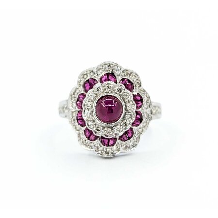 Ring Vintage Style .75ctw Round Diamonds 2.0ctw Ruby 18kw sz6.5 224110163