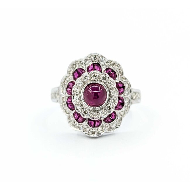 Ring Vintage Style .75ctw Round Diamonds 2.0ctw Ruby 18kw sz6.5 224110163