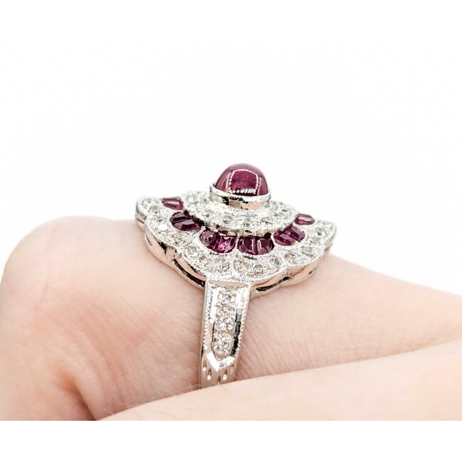 Ring Vintage Style .75ctw Round Diamonds 2.0ctw Ruby 18kw sz6.5 224110163