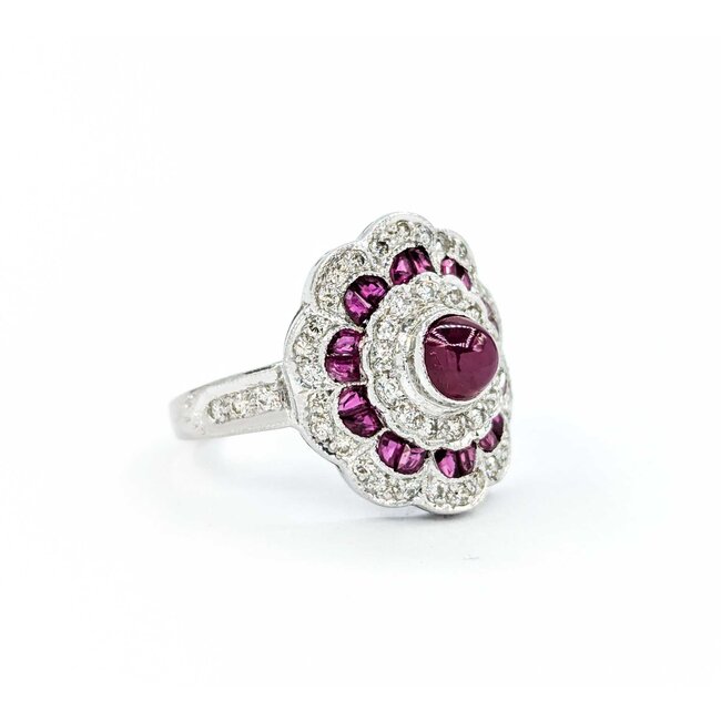 Ring Vintage Style .75ctw Round Diamonds 2.0ctw Ruby 18kw sz6.5 224110163