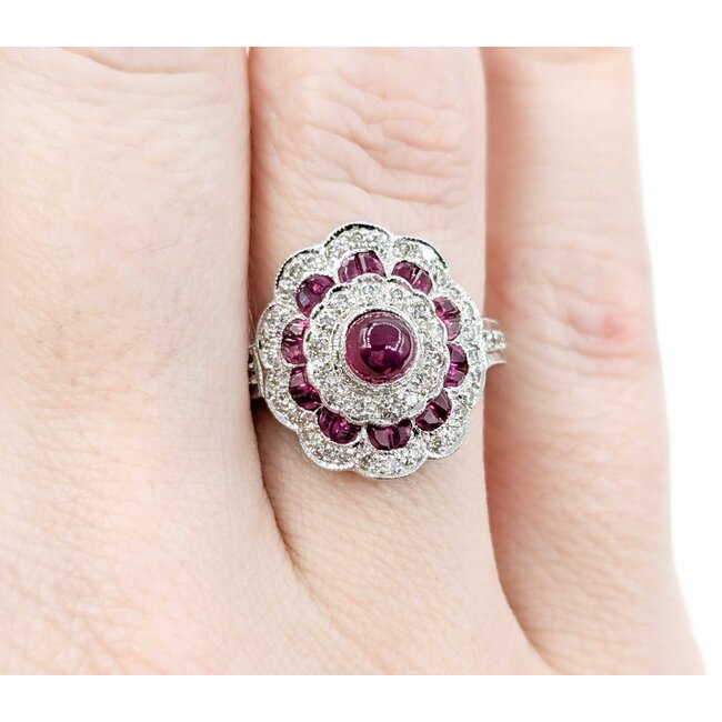 Ring Vintage Style .75ctw Round Diamonds 2.0ctw Ruby 18kw sz6.5 224110163