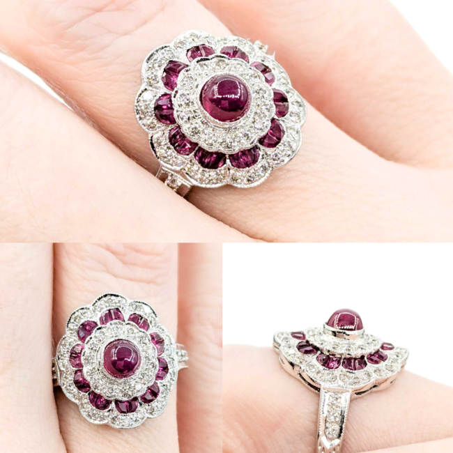 Ring Vintage Style .75ctw Round Diamonds 2.0ctw Ruby 18kw sz6.5 224110163