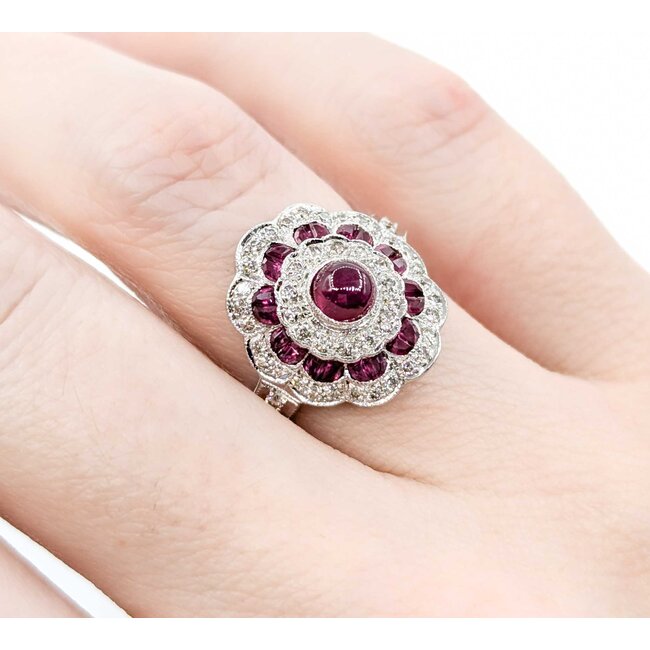 Ring Vintage Style .75ctw Round Diamonds 2.0ctw Ruby 18kw sz6.5 224110163