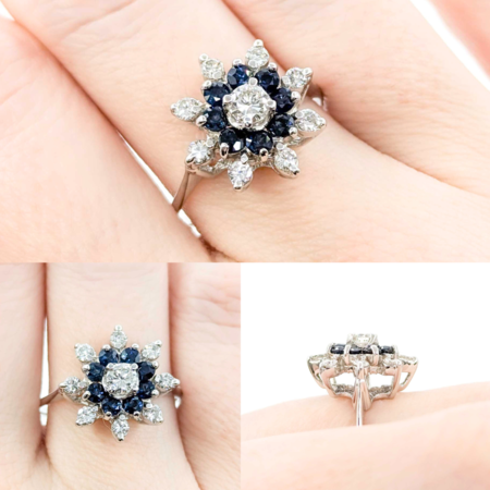 Ring Snowflake .50ctw Round Diamonds .45ctw Sapphire 14kw sz10 224110156