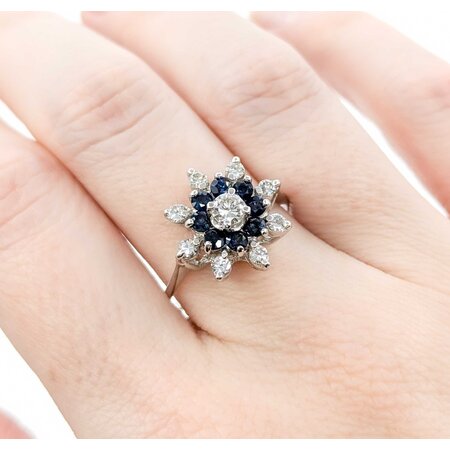 Ring Snowflake .50ctw Round Diamonds .45ctw Sapphire 14kw sz10 224110156