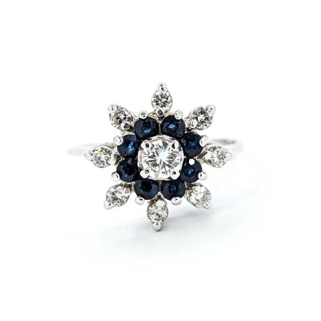 Ring Snowflake .50ctw Round Diamonds .45ctw Sapphire 14kw sz10 224110156