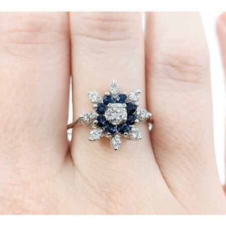 Ring Snowflake .50ctw Round Diamonds .45ctw Sapphire 14kw sz10 224110156