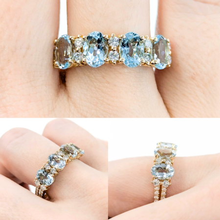 Ring .38ctw Round Diamonds 2.88ctw Aquamarine 14ky 224110160