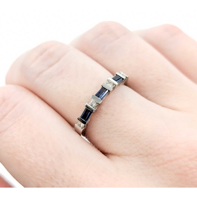 Ring Bar Set .12ctw Round Diamonds .33ctw Sapphire Platinum sz6.5 224110161