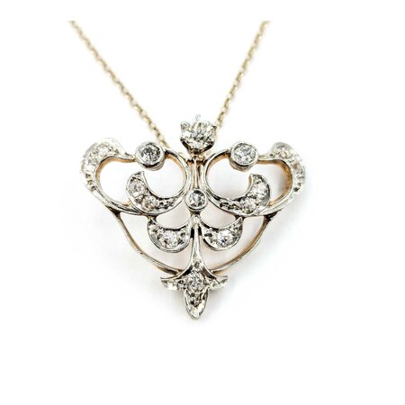 Pendant Lavelier .72ctw Old Mine Cut Diamonds Edwardian 27x23.5mm 14kw 15"" mm 224111751