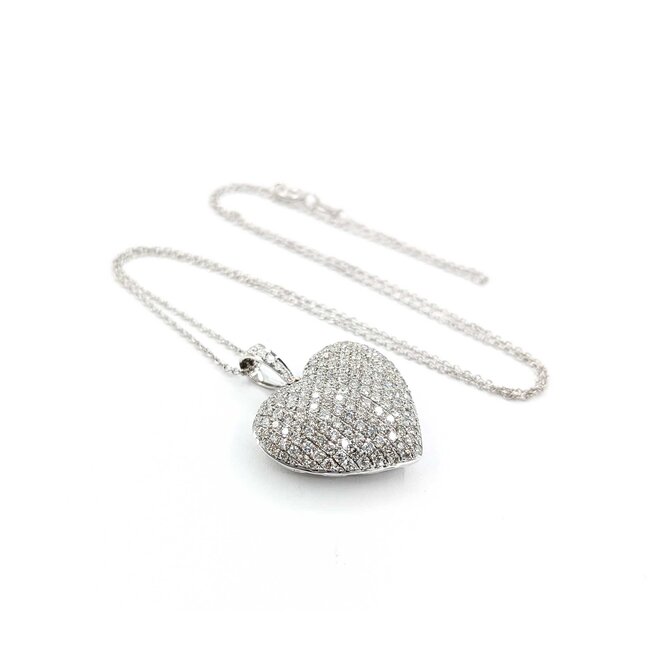 Pendant Heart Pave 1.50ctw Round Diamonds 28x23.5mm 18kw 17"" 224111001