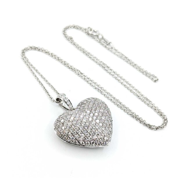 Pendant Heart Pave 1.50ctw Round Diamonds 28x23.5mm 18kw 17"" 224111001