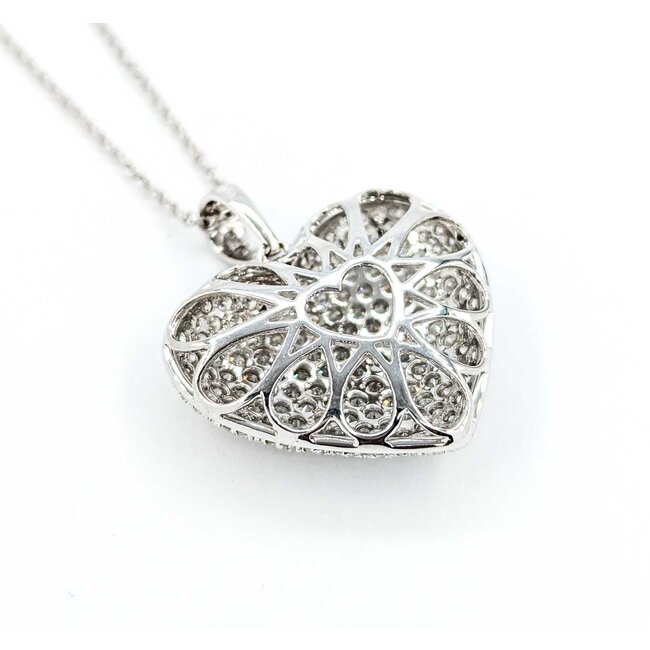 Pendant Heart Pave 1.50ctw Round Diamonds 28x23.5mm 18kw 17"" 224111001