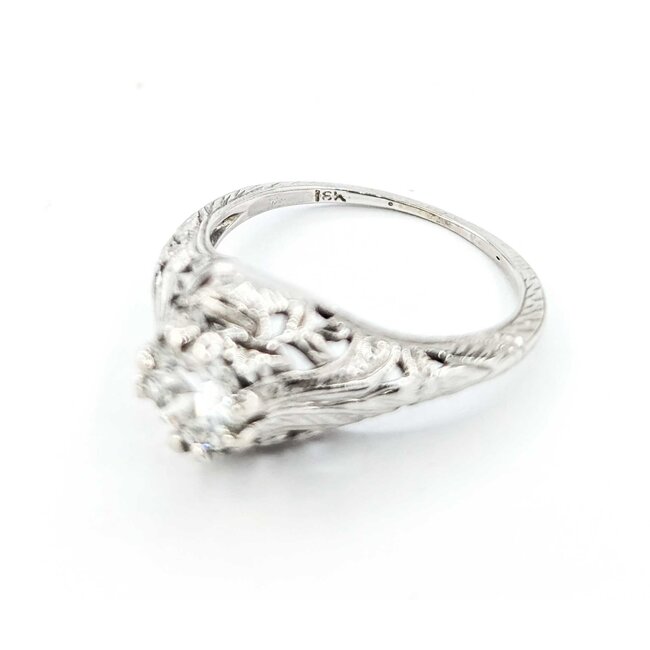Ring Art Deco .85ct Old European Diamond 18kw sz7.25 224110752