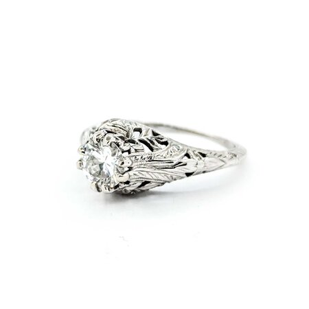Ring Art Deco .85ct Old European Diamond 18kw sz7.25 224110752