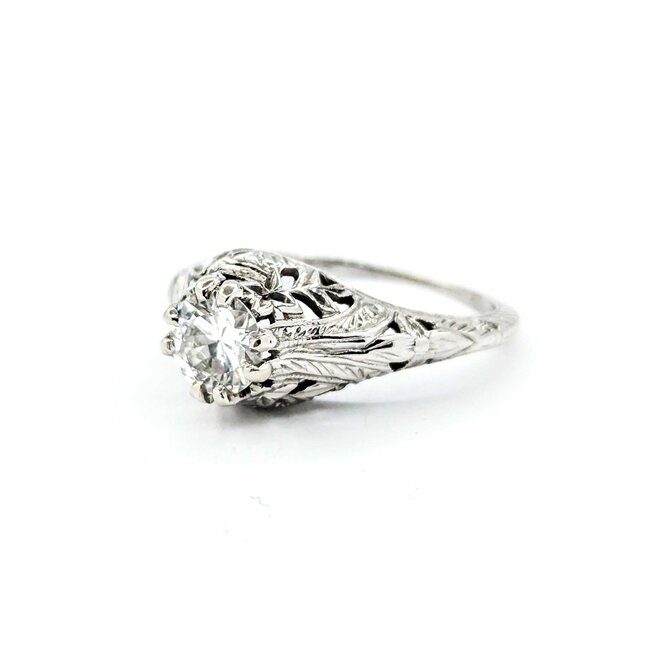 Ring Art Deco .85ct Old European Diamond 18kw sz7.25 224110752