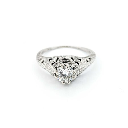 Ring Art Deco .85ct Old European Diamond 18kw sz7.25 224110752