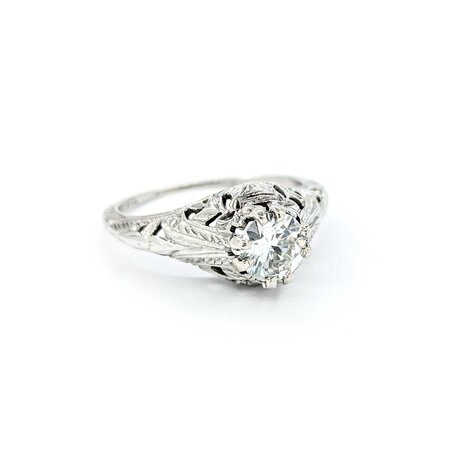 Ring Art Deco .85ct Old European Diamond 18kw sz7.25 224110752
