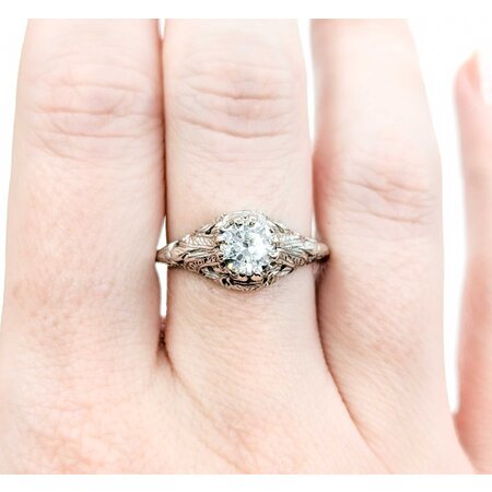 Ring Art Deco .85ct Old European Diamond 18kw sz7.25 224110752