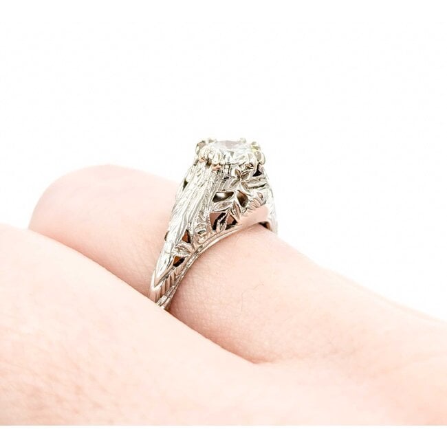 Ring Art Deco .85ct Old European Diamond 18kw sz7.25 224110752