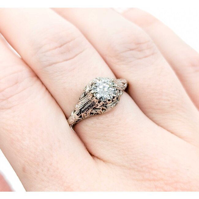 Ring Art Deco .85ct Old European Diamond 18kw sz7.25 224110752