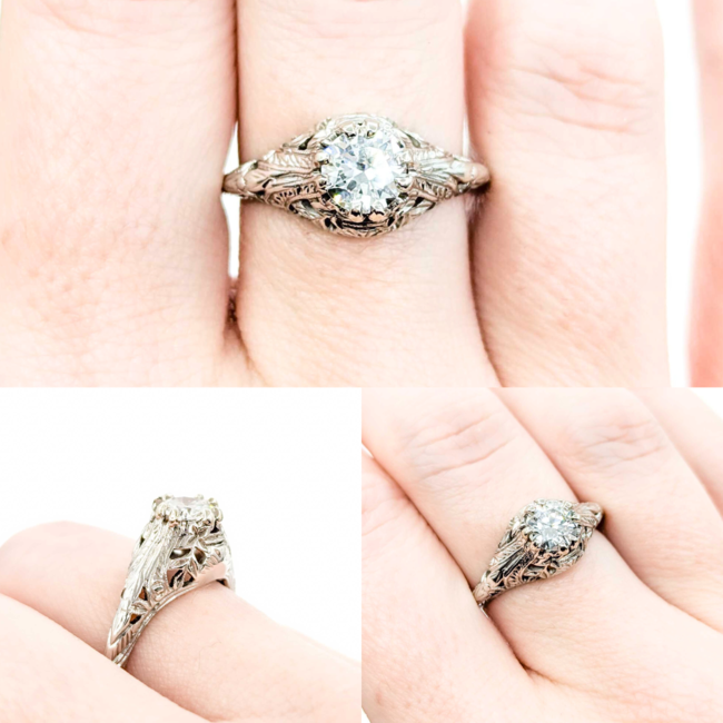 Ring Art Deco .85ct Old European Diamond 18kw sz7.25 224110752