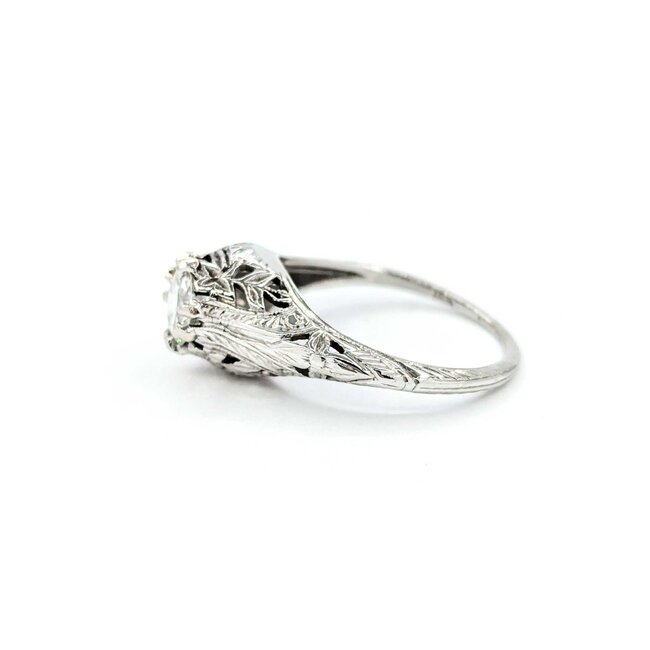 Ring Art Deco .85ct Old European Diamond 18kw sz7.25 224110752