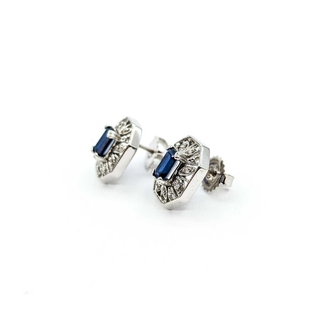 Earrings Stud 1.50ctw Sapphires Halo Filigree .08ctw Diamonds 14ky 224114163