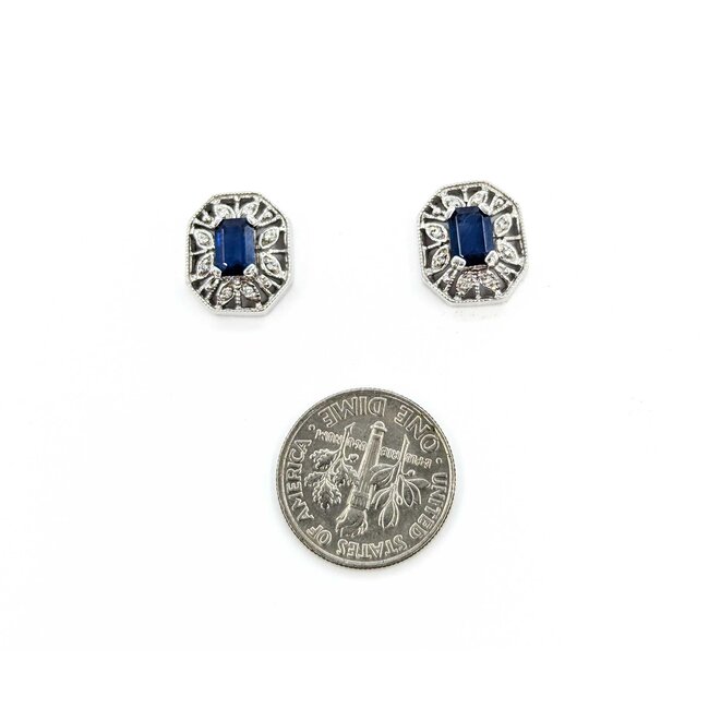 Earrings Stud 1.50ctw Sapphires Halo Filigree .08ctw Diamonds 14ky 224114163