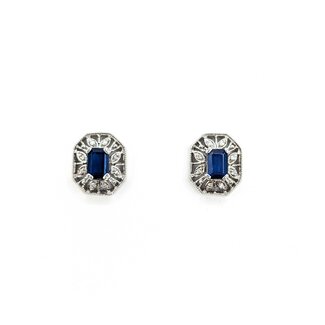 Earrings Stud 1.50ctw Sapphires Halo Filigree .08ctw Diamonds 14ky 224114163