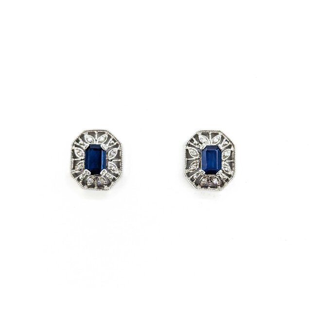 Earrings Stud 1.50ctw Sapphires Halo Filigree .08ctw Diamonds 14ky 224114163