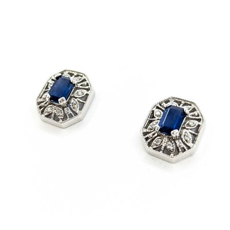 Earrings Stud 1.50ctw Sapphires Halo Filigree .08ctw Diamonds 14ky 224114163