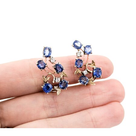 Earrings 5.00ctw Oval Sapphire Mid Century .20ctw White Sapphires 25x14mm 10ky 224114453